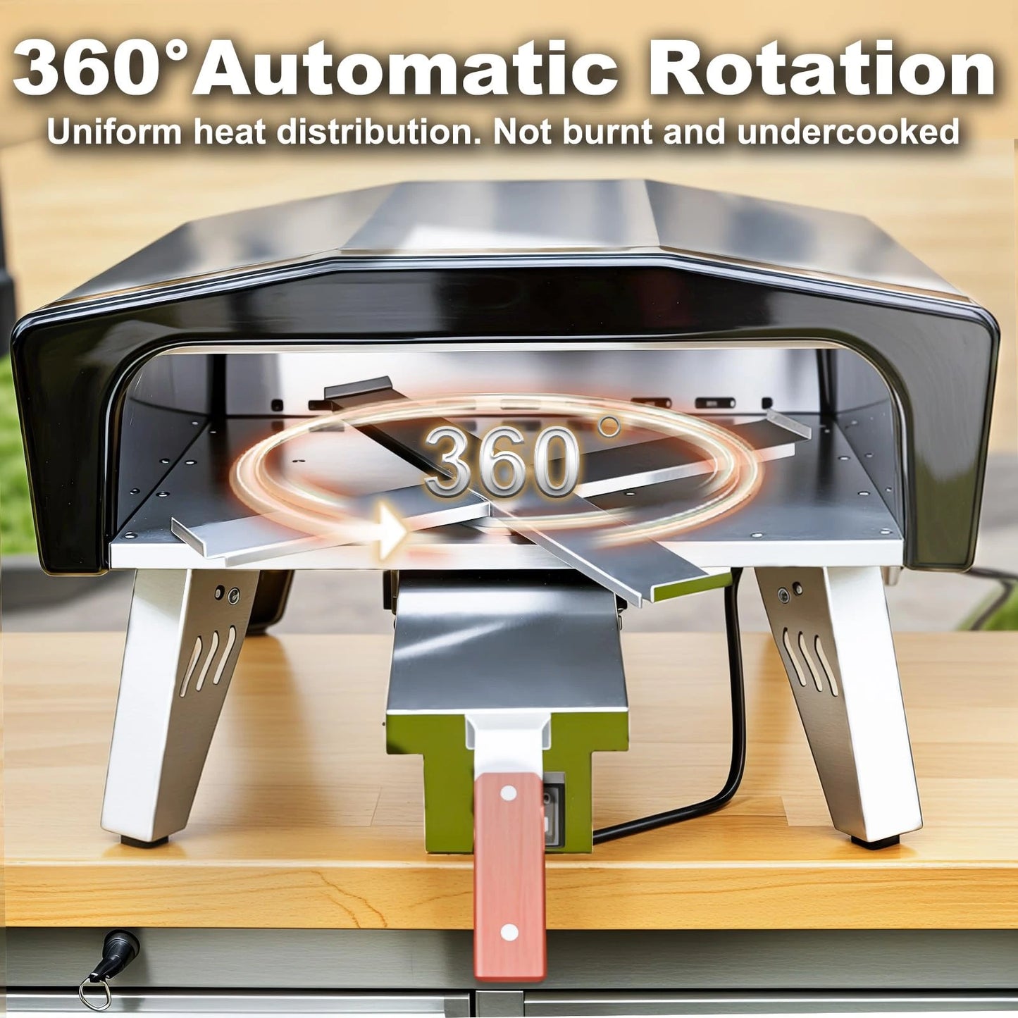 Gas pizza oven with 360-degree automatic rotating stone for even cooking and no burnt edges