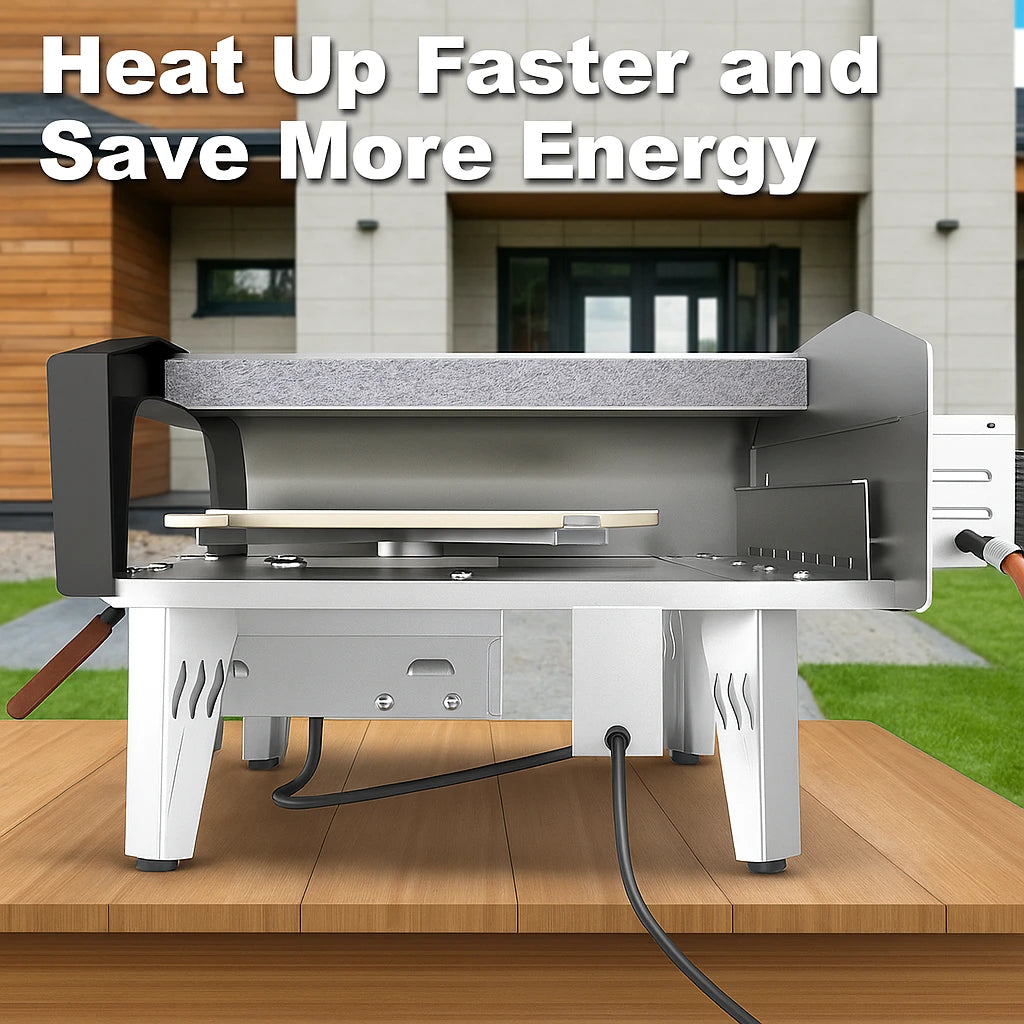 Gas pizza oven with dual-layer stone design for faster heat-up and energy efficiency