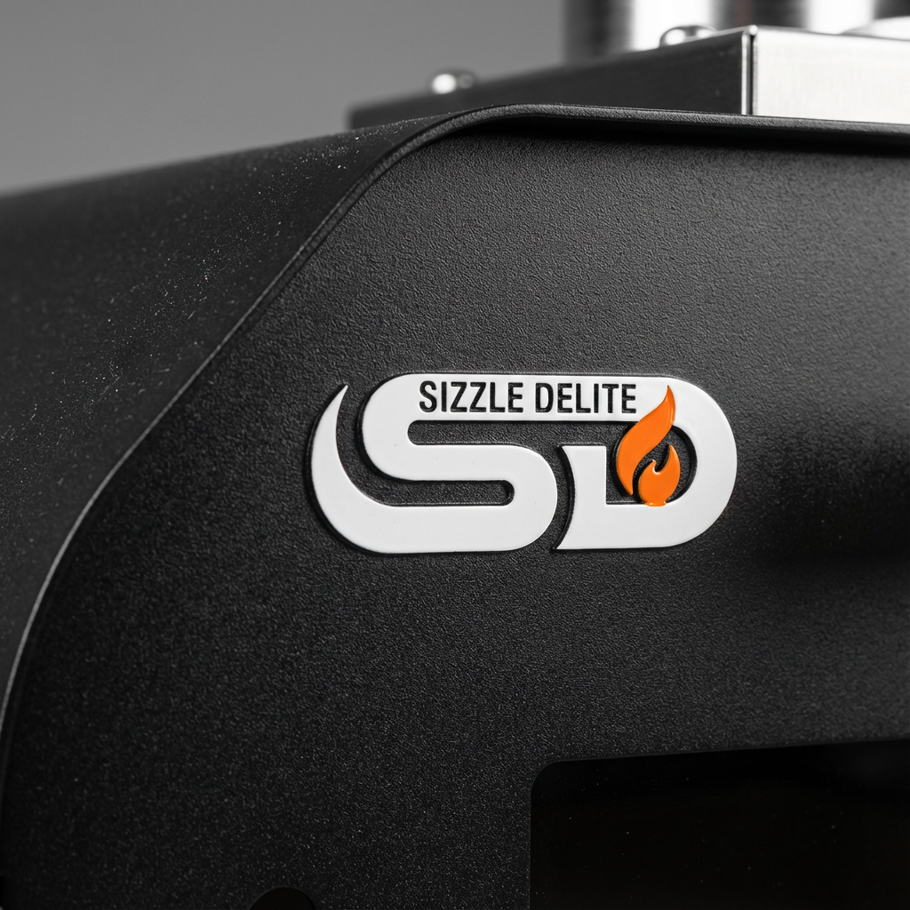 SizzleDelite pizza oven outdoor setup with accessories on picnic table in backyard scene